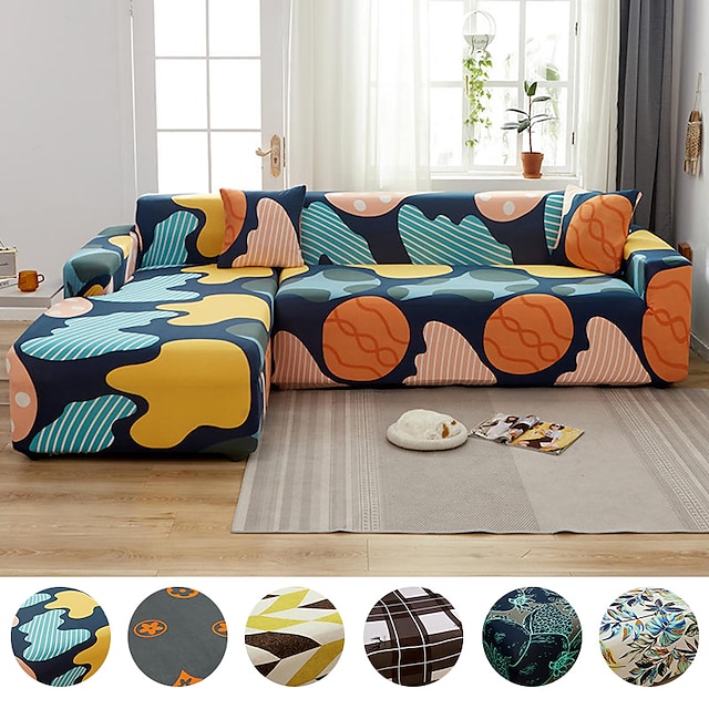  Stretch Sofa Cover Boho Slipcover Elastic Sectional Couch Cover for Armchair Loveseat 4 or 3 seater L shape Chaise Lounge Dust-Proof Couch Protector