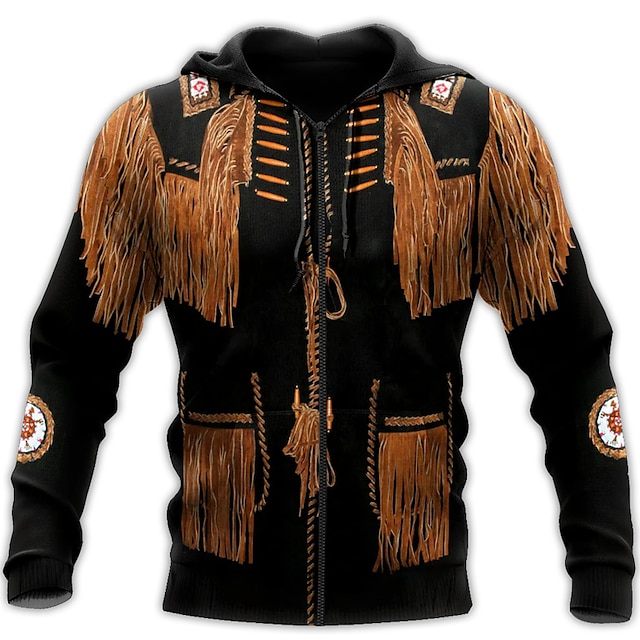  Homme Sweat à capuche zippé Veste Marron Capuche Tribal Imprimés Photos Zippé Imprimer Sport & Loisir du quotidien Des sports 3D effet Vêtement de rue Design Décontractées Printemps & Automne