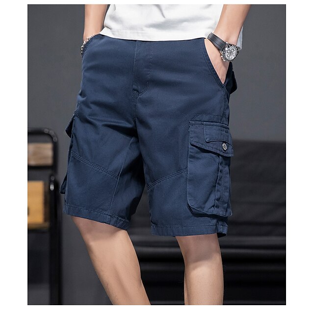  Men's Cargo Shorts Hiking Shorts Multi Pocket Straight Leg Knee Length Daily Wear Cotton Classic Black Blue