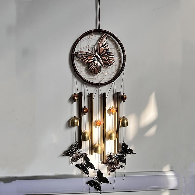  1pc Dream Catcher, Metal Tube Bell Wind Chime Hanging Ornament Round Decoration Smooth Sail Anchor Butterfly, Home Decor, Wall Hanging Art Craf