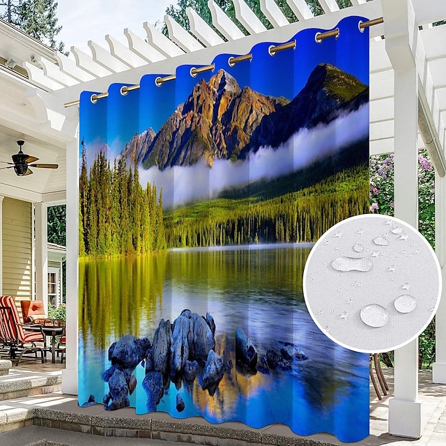  2 Panels Outdoor Curtain Privacy Waterproof, Sliding Patio Curtain Drapes, Pergola Curtains Grommet 3D Landscape For Gazebo, Balcony, Porch, Party, Hotel
