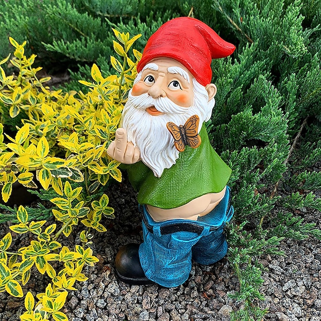 Garden Gnome - Pants Down Gnome - Cute and Funny Lawn Garden Figurine - Fairy Garden Decorative Sculpture for Outdoor or House Decor