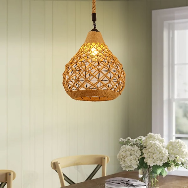  LED Pendant Light Woven Chandelier lighting  Basket Lamp Shade Light Fixtures Ceiling Light Hanging for Patio Hallway Kitchen Island Bedroom Dining Room