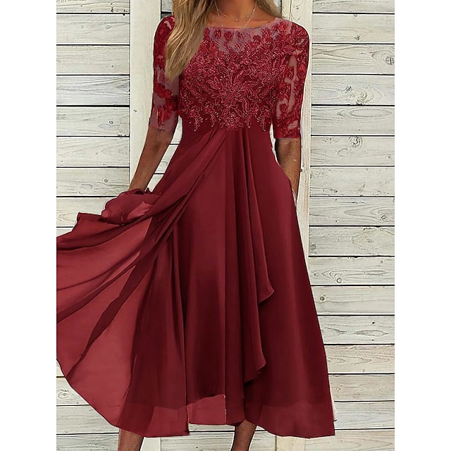 Women‘s Cocktail Party Dress Lace Dress Midi Dress Green Blue Purple