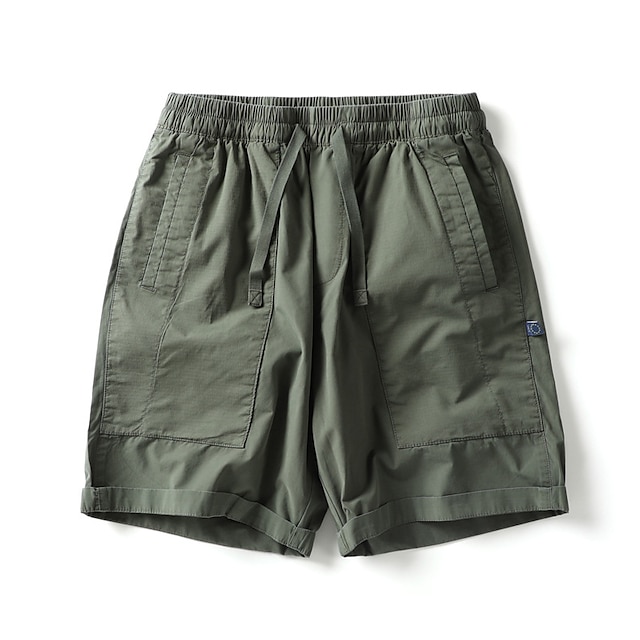  Men's Cargo Shorts Shorts Drawstring Elastic Waist Multi Pocket Plain Comfort Wearable Knee Length Casual Daily Holiday 100% Cotton Basic Sports Black Green