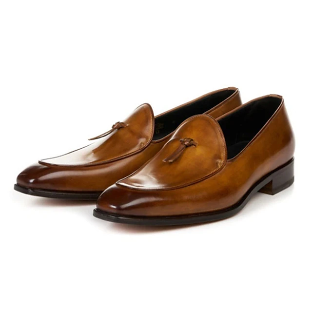 Men's Brown Faux Leather Tassel Loafers – Classic Slip-On Dress Shoes with Vintage Charm, Ideal for Formal Events and Business Casual Attire 5
