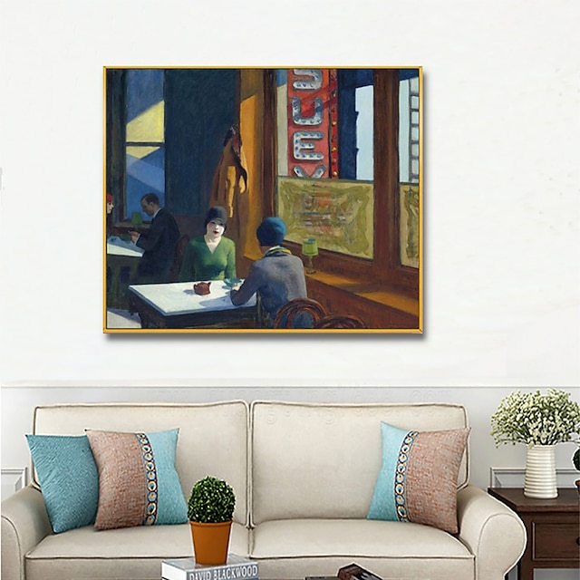  Handmade Oil Painting Canvas Wall Art Decoration Street Art Edward Hopper Chinese Restaurant Chop Suey for Home Decor Rolled Frameless Unstretched Painting