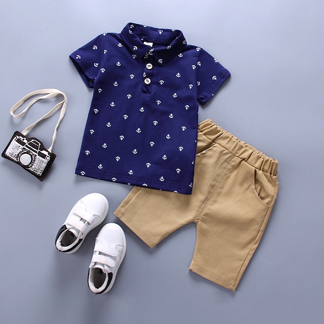  2 Stück kinderkleidung Jungen T-Shirt & Shorts Outfit Graphic Kurzarm Baumwolle Set Outdoor Cool Täglich Sommer Frühling 3-7 Jahre Weiß Königsblau Blau