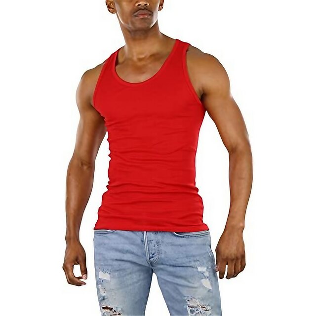 Men's Tank Top Vest Top Undershirt Sleeveless Shirt Plain Crew Neck