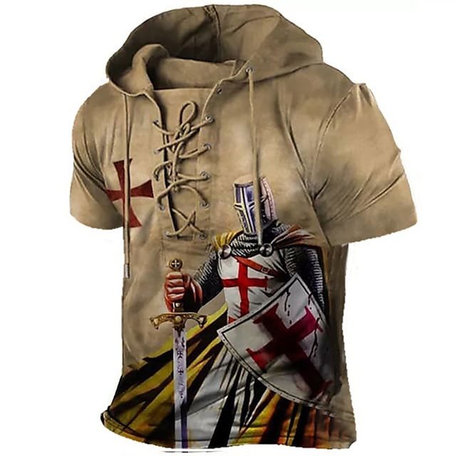  Men's Pullover Hoodie Sweatshirt Black Brown Brown 2 Coffee Hooded Knights Templar Graphic Prints Lace up Print Sports & Outdoor Daily Holiday 3D Print Designer Casual Athletic Spring & Summer