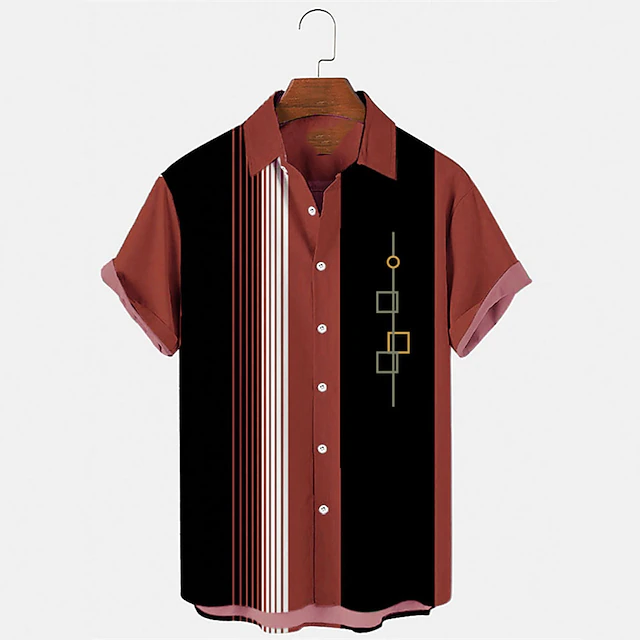 Men's Color Block Geometric Pattern Summer Shirt Casual Shirt Bowling Shirt Short Sleeve Fashion 1950s Leisure Going out Weekend Summer Turndown Button-Down Red Blue Brown Green Gray 6
