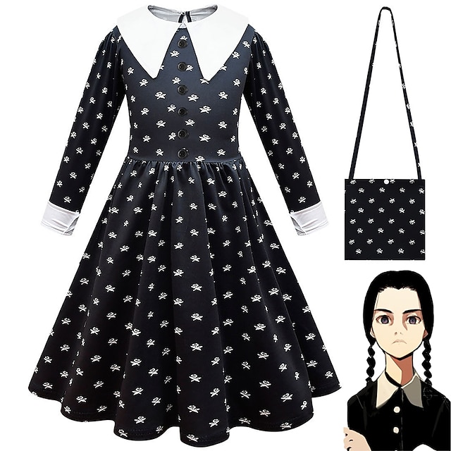  Wednesday Addams Addams family Wednesday Flapper Dress Dress Girls' Movie Cosplay Active Cute Black Dress Children's Day Masquerade Polyester World Book Day Costumes