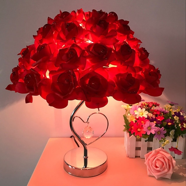  romantisk ros blomma led bordslampa europeisk stil bröllopsfest för flicka sovrum säng nattljus dekoration present semester belysning
