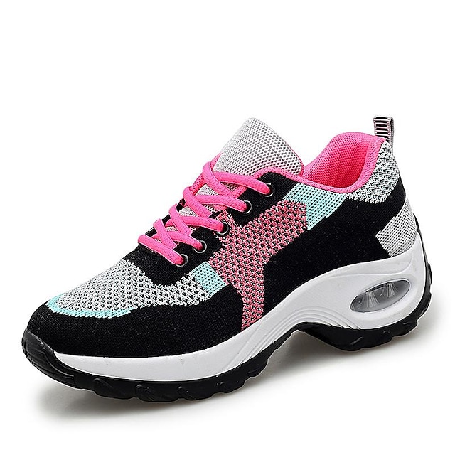  Women's Sneakers Plus Size Platform Sneakers Outdoor Athletic Color Block Flat Heel Round Toe Sporty Casual Minimalism Running Walking Canvas Lace-up claret Black Red Gray Pink