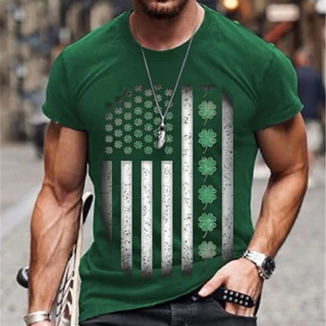  St.Patrick's Day Men's T shirt Tee Tee Graphic Four Leaf Clover National Flag Crew Neck Clothing Apparel 3D Print Daily St.Patrick's Day Short Sleeve Print Vintage Fashion