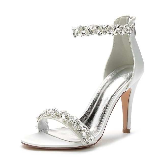  Per donna scarpe da sposa Sandali Scarpe Bling Bling Scarpe scintillanti Scarpe da sposa Cristalli A stiletto Appuntite minimalismo Raso Cerniera Verde e blu Nero Bianco