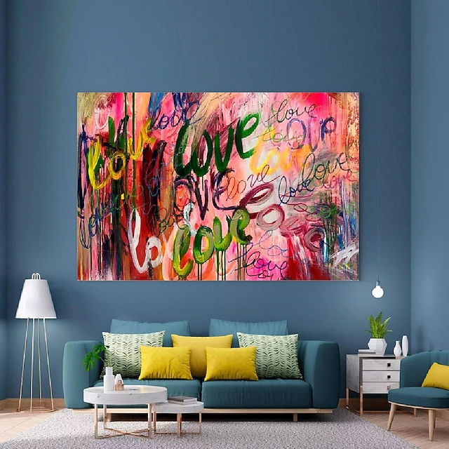 Handmade Hand Painted Oil Painting Wall Modern Abstract Painting Love Graffiti Canvas Painting Home Decoration Decor Rolled Canvas No Frame Unstretched 7