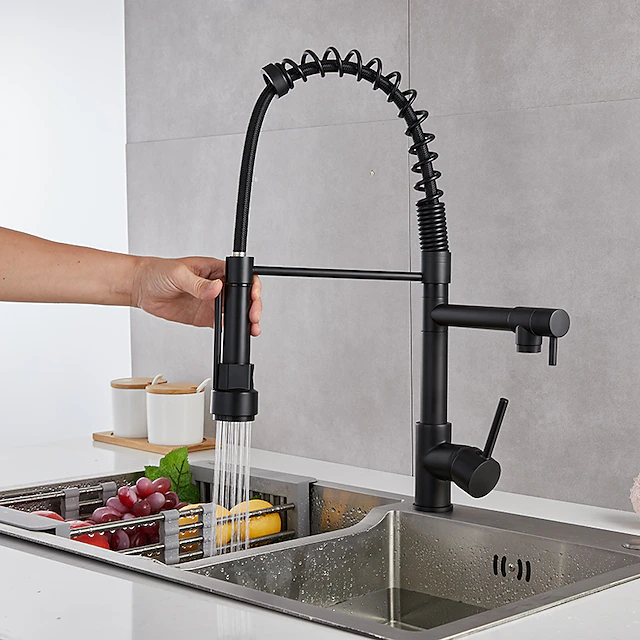 Kitchen Sink Mixer Faucet Pull Down Sprayer, Single Lever Pull Out Taps, 360 ° Swivel Cold Hot Water Brass Tap Golded Chrome Black 25