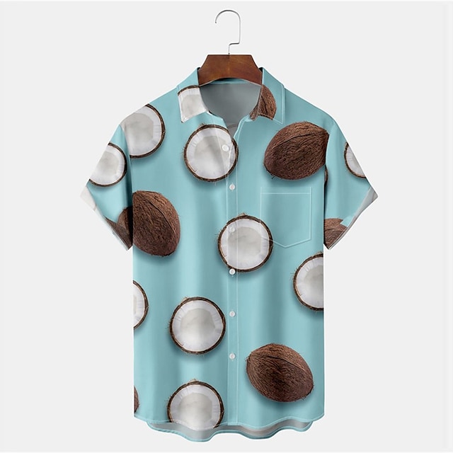  Men's Shirt Summer Hawaiian Shirt Graphic Prints Coconut Turndown Blue Outdoor Street Short Sleeves Button-Down Print Clothing Apparel Tropical Fashion Hawaiian Designer