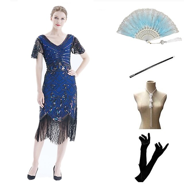  Roaring 20s The Great Gatsby Flapper Dress Party Costume Masquerade The Great Gatsby Sequins Tassel Fringe Cosplay Costume Halloween Halloween Party Evening Dress