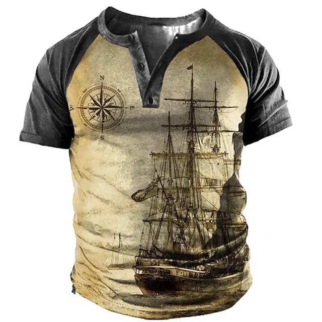Men's Henley Shirt Tee Graphic Color Block Boat Henley Clothing Apparel ...