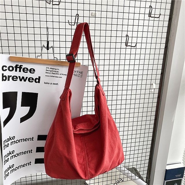  Women's Crossbody Bag Shoulder Bag Canvas Tote Bag Canvas Daily Holiday Zipper Large Capacity Waterproof Breathable Solid Color Balck White Red