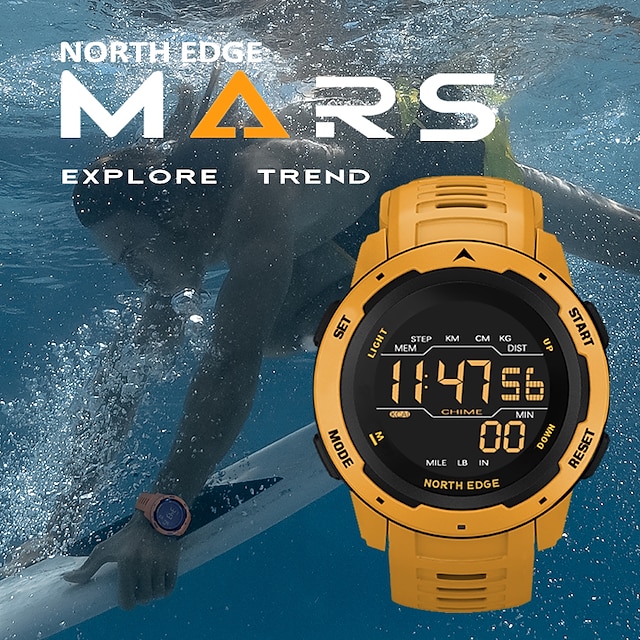  Reloj digital North Edge para hombre, relojes deportivos para hombre, reloj despertador con podómetro de doble hora, reloj digital resistente al agua de 50 m, reloj militar