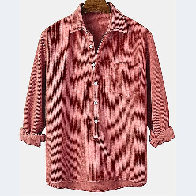  Men's Shirt Corduroy Shirt Overshirt Yellow Blue Red & White Long Sleeve Plain Turndown Spring &  Fall Street Vacation Clothing Apparel Pocket