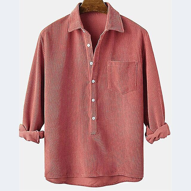 Men's Shirt Corduroy Shirt Overshirt Plain Vacation Street Yellow Blue Red Long Sleeve Turndown Spring &  Fall Clothing Apparel Pocket4