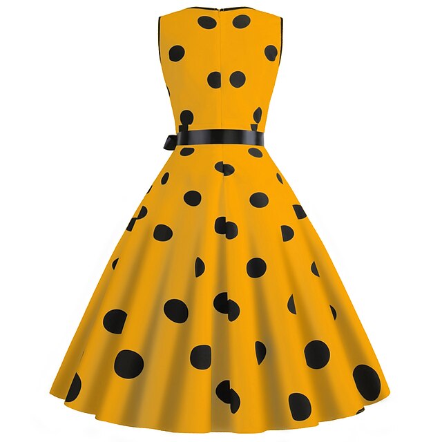 Turn-Down Collar Sleeveless Polka Dot Vintage Rockabilly Women Summer A-Line Cotton Retro Dress