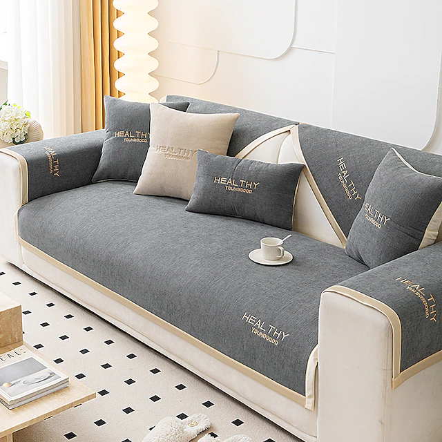 Chenille Sofa Mat Sofa Cover Couch Slipcover Anti-Cat Scratch Sofa Seat Pad Sectional Cover for Armchair Loveseat 4 or 3 seater L shape for Kids,Pet,Cats(Not Sold By A Set) 12