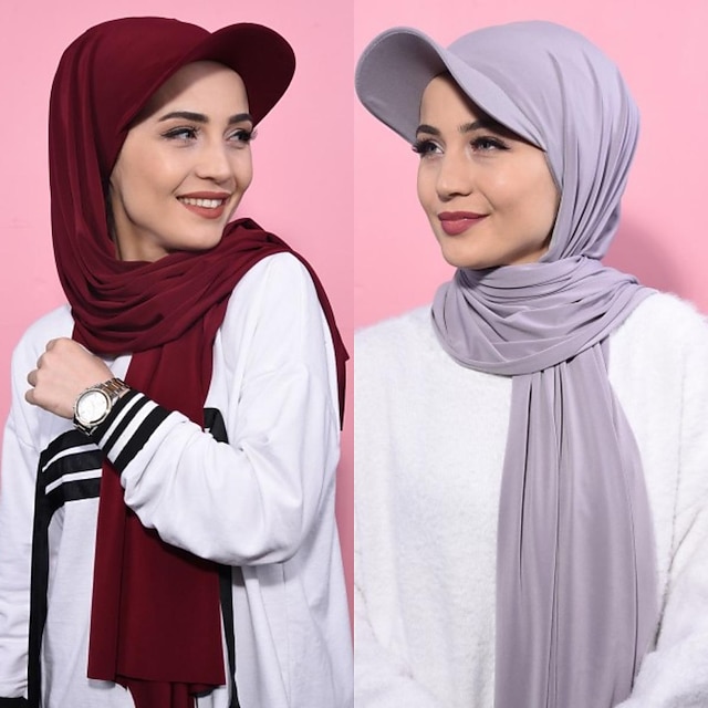  Arabian Muslim Adults Women's Religious Hat Hijab Scarfs For Polyester Solid Colored Ramadan Headpiece