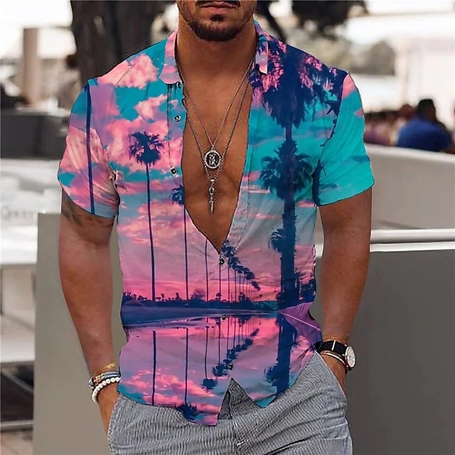 Chemise Hawaïenne Homme à Motifs Palmiers - Taille S à XXL - Parfaite Pour Fête, Vacances, été