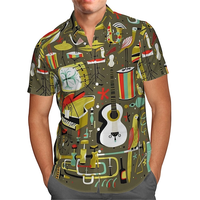 Hawaii Guitar Shirt Mens Graphic Summer Hawaiian Prints Music Jazz ...