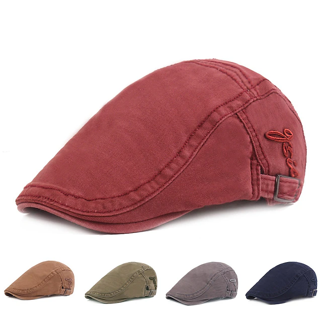 Men's Flat Cap Black Red Cotton Fashion Streetwear Stylish 1920s Fashion Outdoor Daily Going out Plain Warm 12