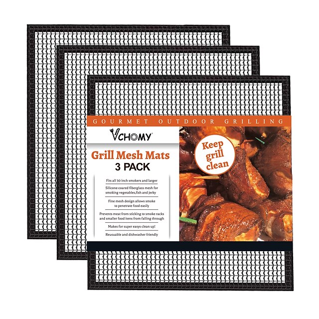 Set of 3 Reusable NonStick Telfon BBQ Grill Mesh Mat Barbecue Grilling