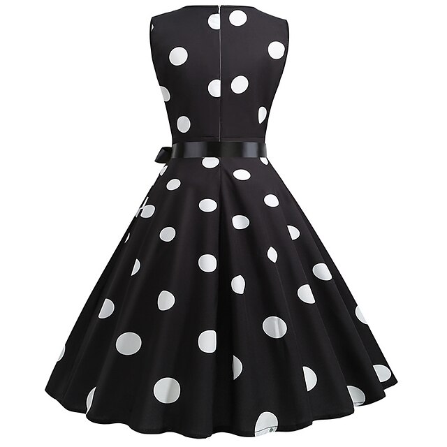 Women s A Line Rockabilly Dress Polka Dots Swing Dress Flare Dress With 