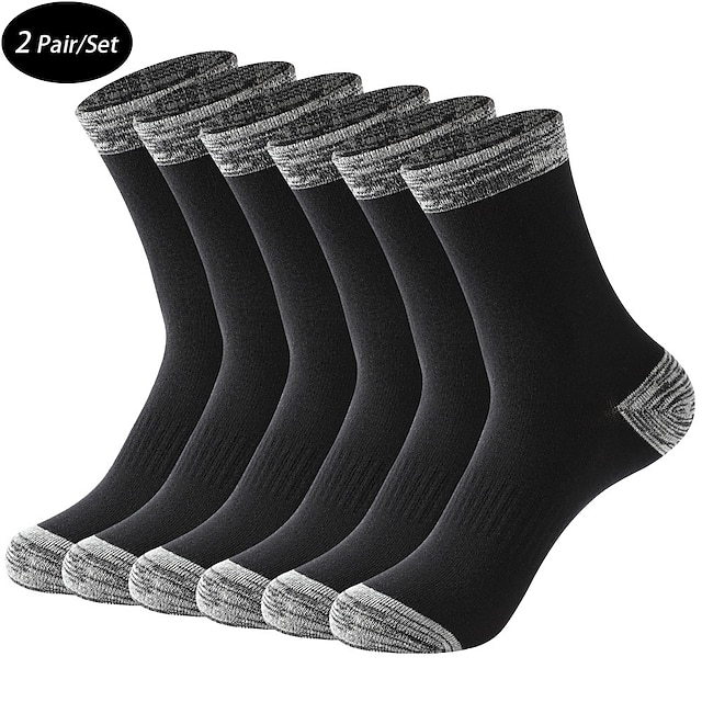  Men's 2 Pairs Socks Crew Socks Black White Color Color Block Daily Wear Vacation Weekend Patchwork Medium Fall & Winter Warm Ups