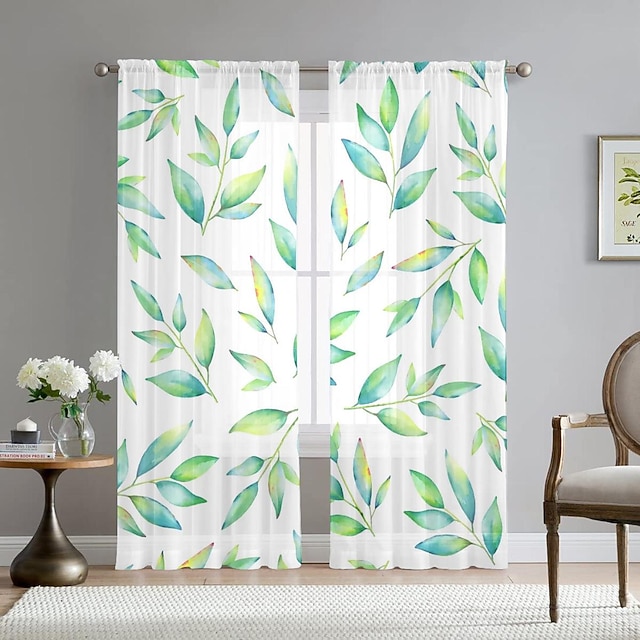 Natural Leaves Taped Unlined Microfiber Curtain main image 0