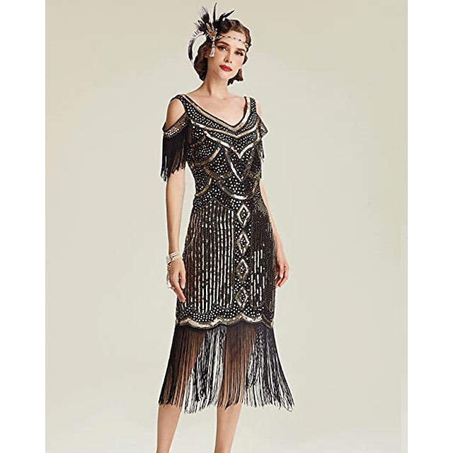  The Great Gatsby Roaring 20s 1920s Cocktail Dress Vintage Dress Flapper Dress Women's Sequins Tassel Fringe Costume Vintage Cosplay Event / Party Sleeveless Dress Halloween