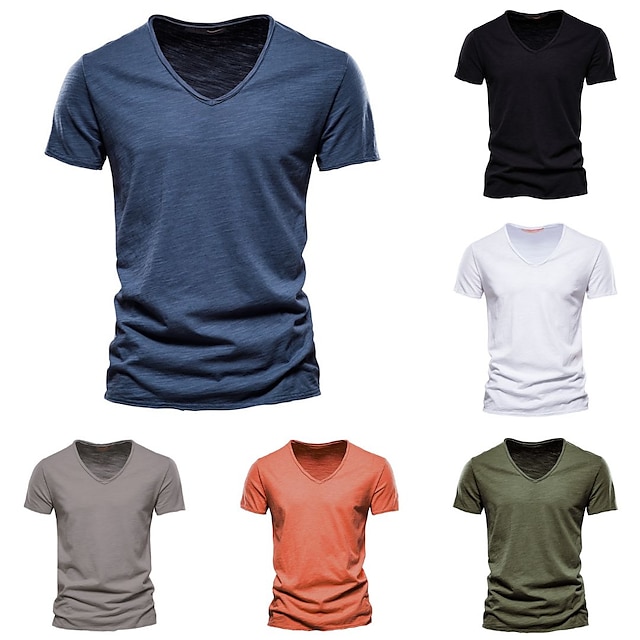  Per uomo maglietta Camicie traspiranti Liscio A V Informale Manica corta Abbigliamento Sportivo Essenziale Informale Comodo