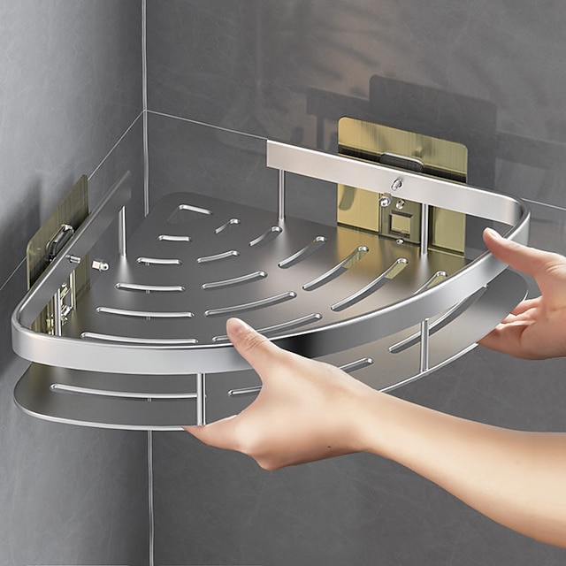  Półka prysznicowa narożny koszyk prysznicowy, trójkątny wieszak na ręczniki półka pod prysznic półki narożne montowany na ścianie uchwyt na szampon bez wiertła klej półka łazienkowa organizer