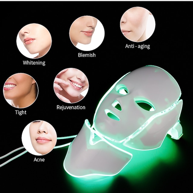  7 farver lys led ansigtsmaske med hals hudforyngelse ansigtsbehandling behandling skønhed anti acne terapi blegning