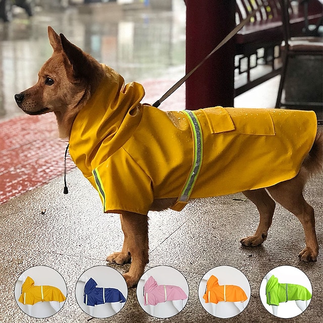  beliebter Regenmantel für große Hunde, reflektierender Streifen, Haustier-Regenmantel, wind- und regenfester Regenmantel mit Kapuze für Hunde