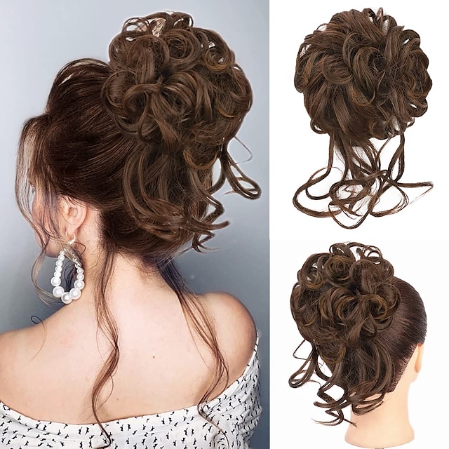  Messy Hair Bun Hairpiece Curly Tousled Updo Scrunchies Hair Pieces Ponytail Hair Extension Chignon Hairpieces for Women Girls