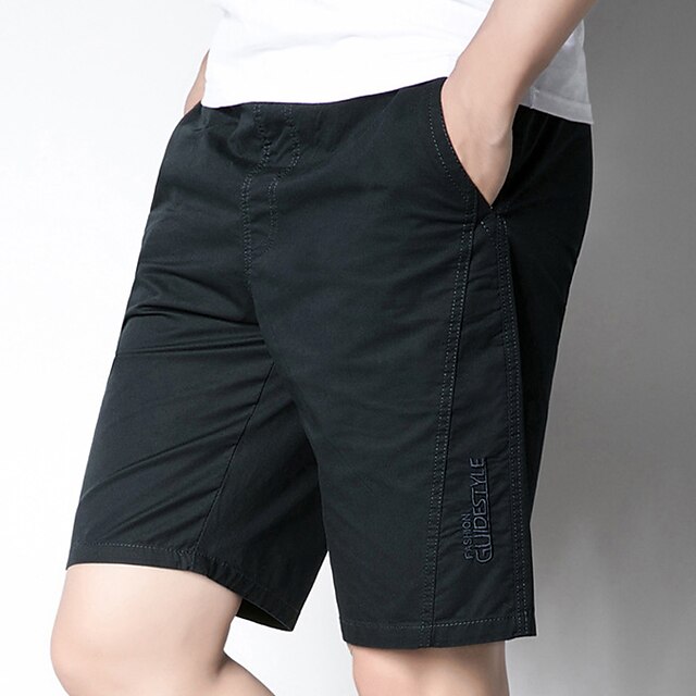  Men's Cargo Shorts Shorts Pocket Elastic Waist Plain Breathable Wearable Knee Length Casual Daily Holiday 100% Cotton Basic Sports Army Green Green