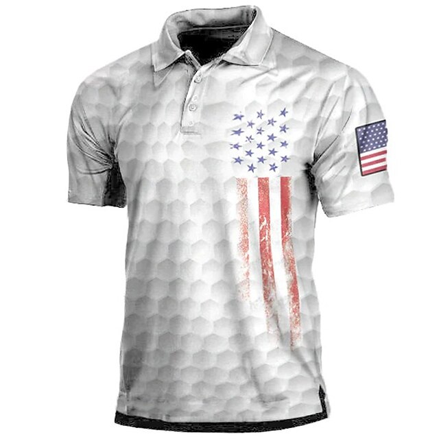 Men's American Flag Veterans Polo Shirts Golf Shirt Short Sleeve Polo Shirts Collared Shirts Casual Streetwear Vacation Wear Party Outfits Buttons 3D Print White3