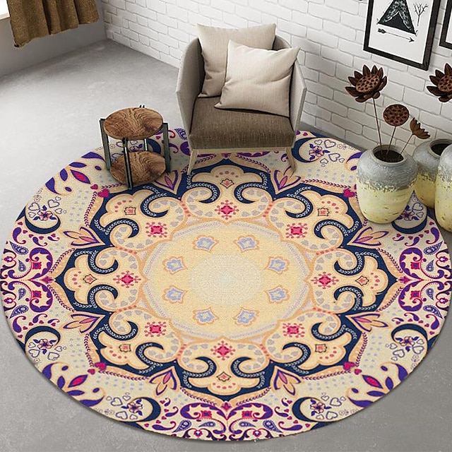 Alfombra persa, silla giratoria, cesta colgante, alfombra redonda, estilo étnico, sala de estar, dormitorio, alfombra