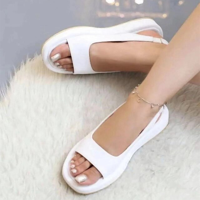  Women's Sandals Flat Sandals Flat Heel Open Toe Casual PU Leather Ankle Strap Black White Light Green