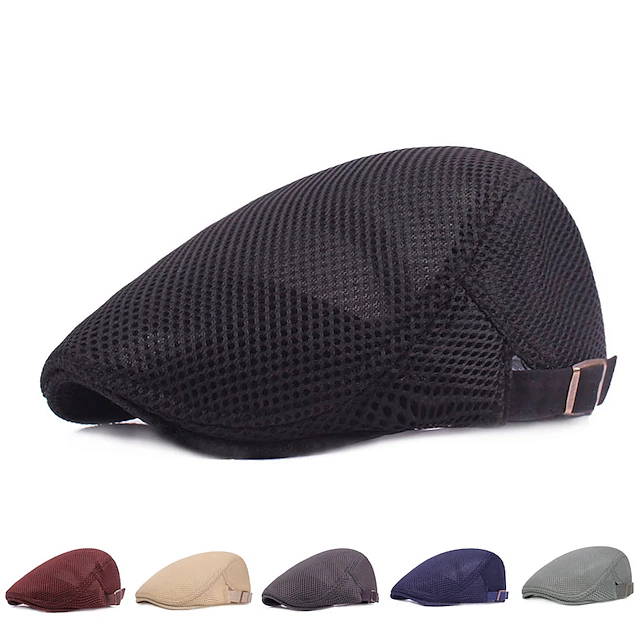 Men's Flat Cap Black White Polyester Mesh Streetwear Stylish 1920s Fashion Outdoor Daily Going out Plain Sunscreen 16
